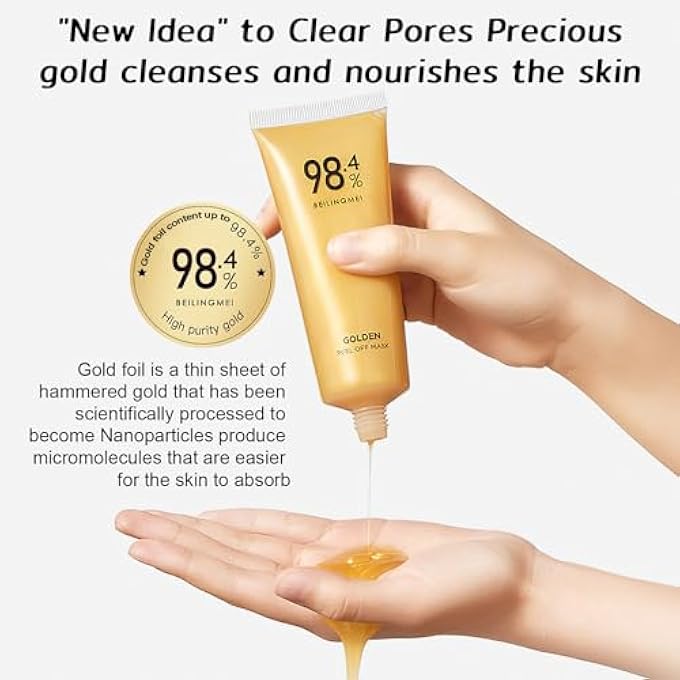 Rednow GOLD FOIL PEEL-OFF MASK,GOLD PEEL OFF FACE MASK ANTI-WRINKLE,98.4% GOLDEN PEEL OFF MASK,ANTI-AGING GOLD FACE MASK FOR MOISTURIZING,REMOVES BLACKHEADS,REDUCES FINE LINES,CLEANS PORES(2PCS) - Image 3